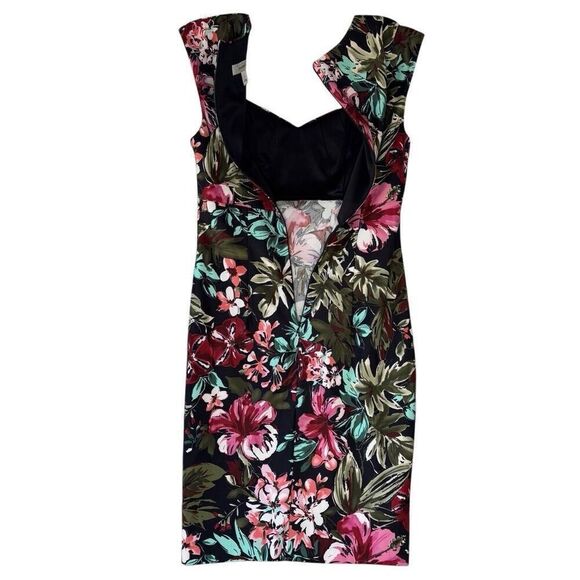 Dressbarn Floral Red Green Black Dress Sweetheart Neck Knee Length Career Size 8 - Picture 6 of 7